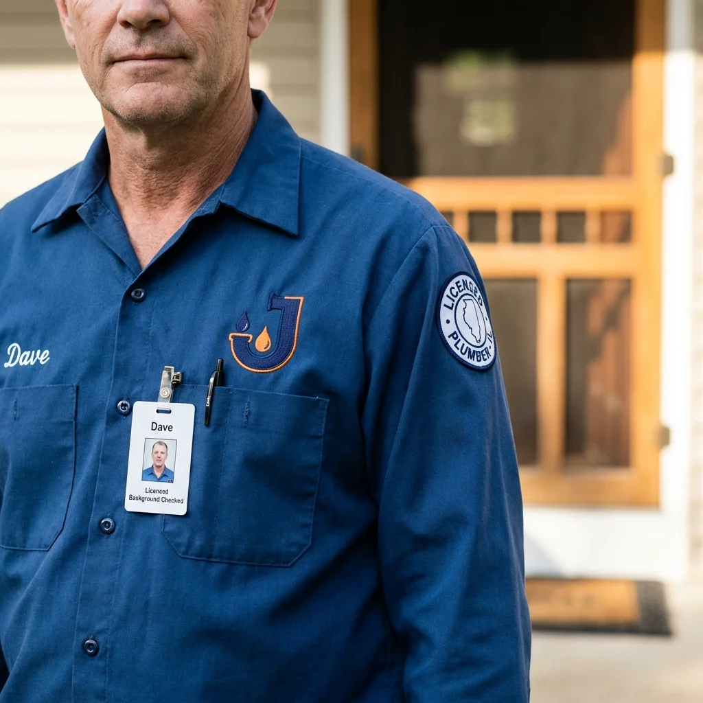 Licensed plumber showing ID badge in Richland, WA
