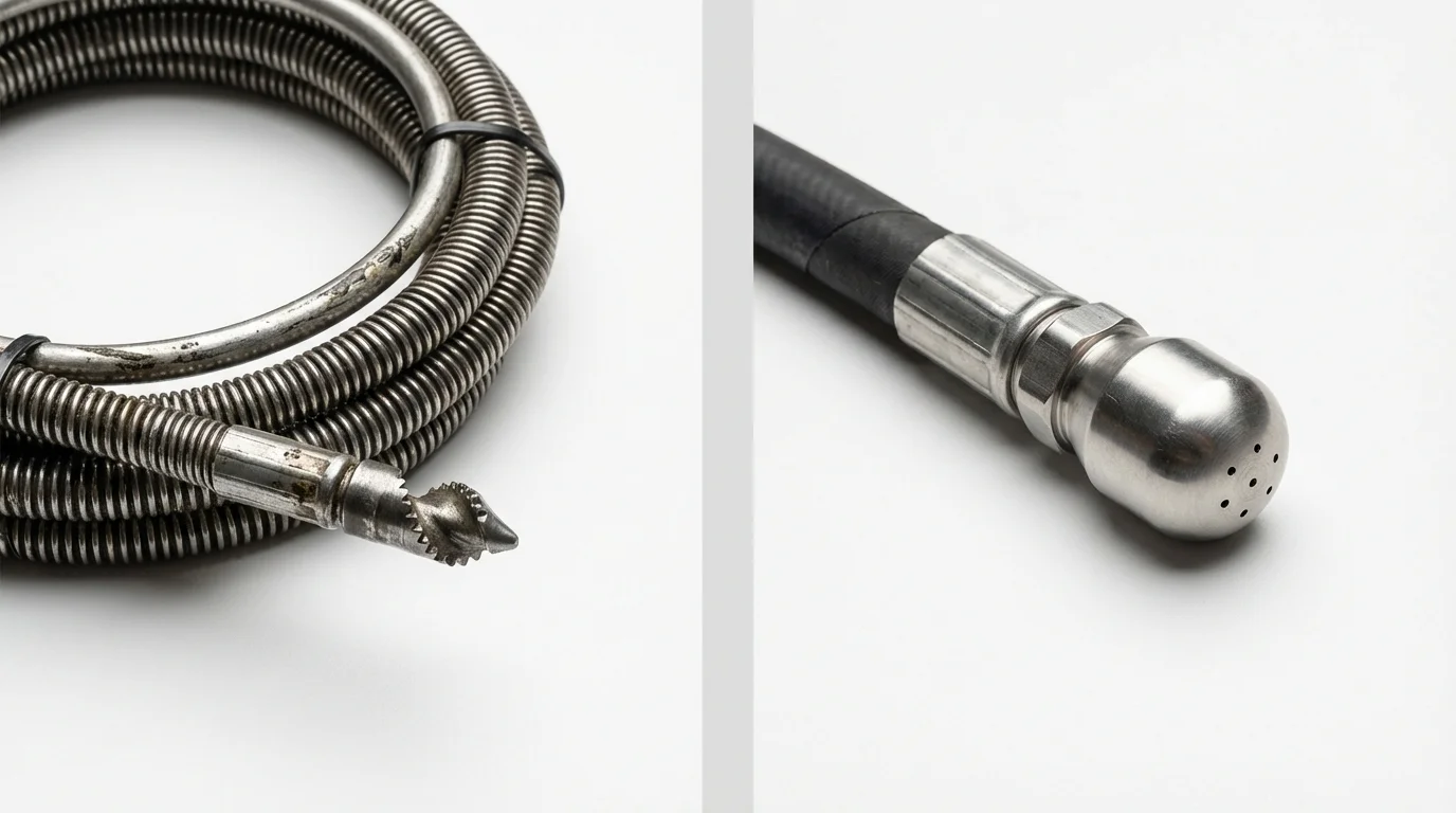 Drain snake cable and hydro jetting nozzle used for drain cleaning in Richland, WA