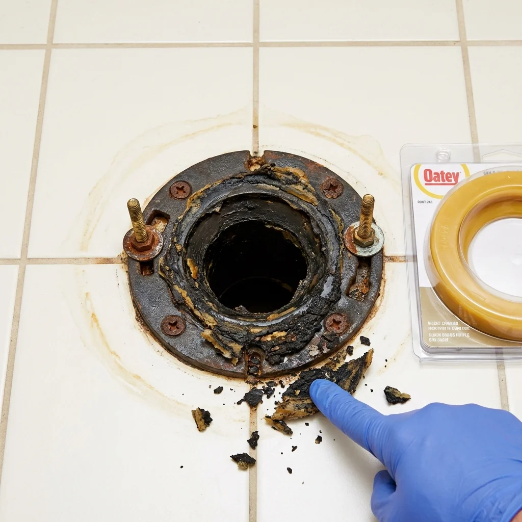 Failed wax ring showing water seepage at the base of a toilet in a Richland, WA home