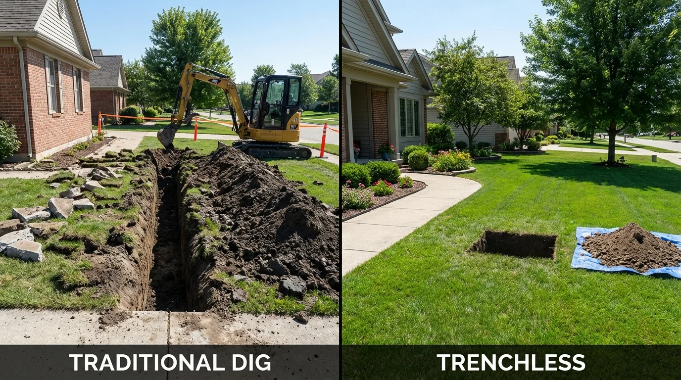 Trenchless sewer repair with minimal yard damage versus traditional excavation in Richland, WA